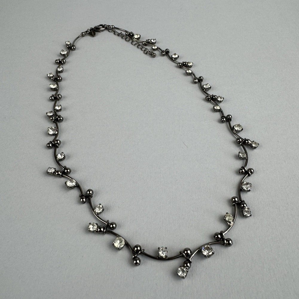 Monet Necklace Gray Silver Tone Rhinestones Branching Vine Scatter Delicate